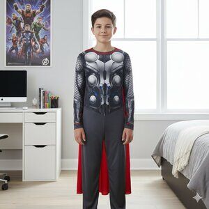NEW Marvel Thor Costume Boys Size Large 12-14 Jumpsuit & Cape Avengers Dress Up